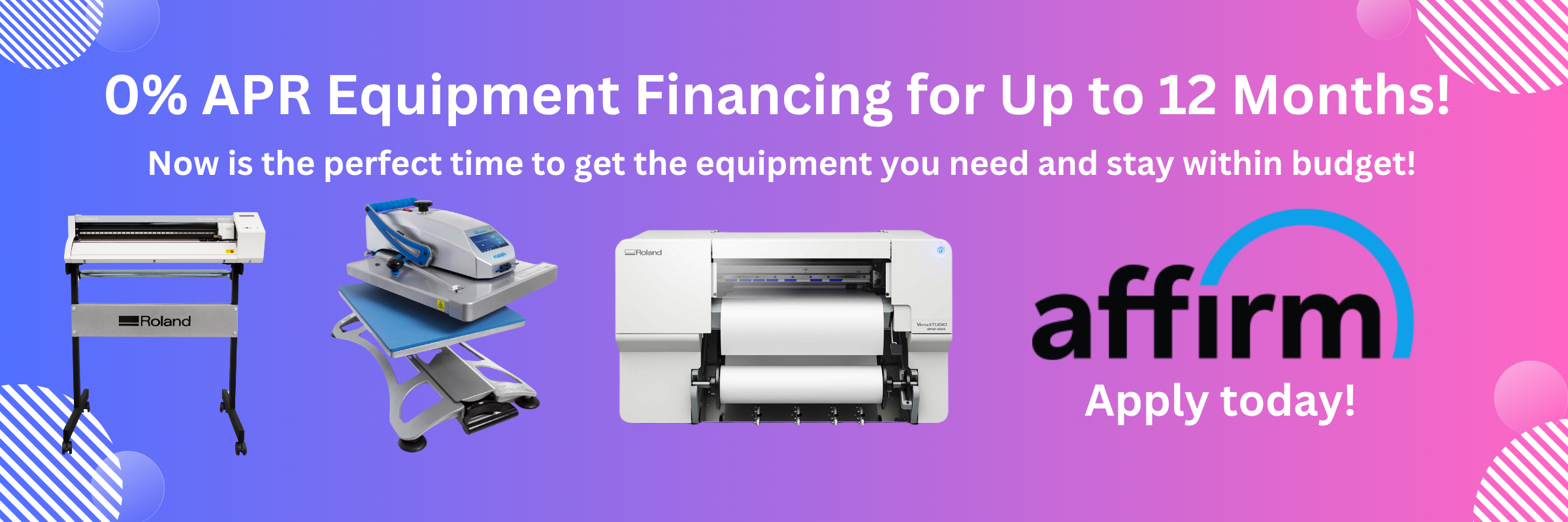 0% APR financing for 12 Months through Affirm